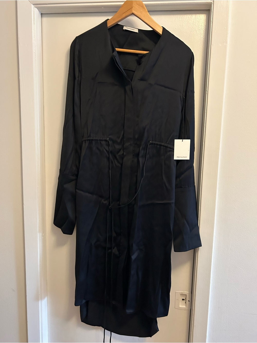 NWT Protaganist Long Black Drawstring dress cut out back